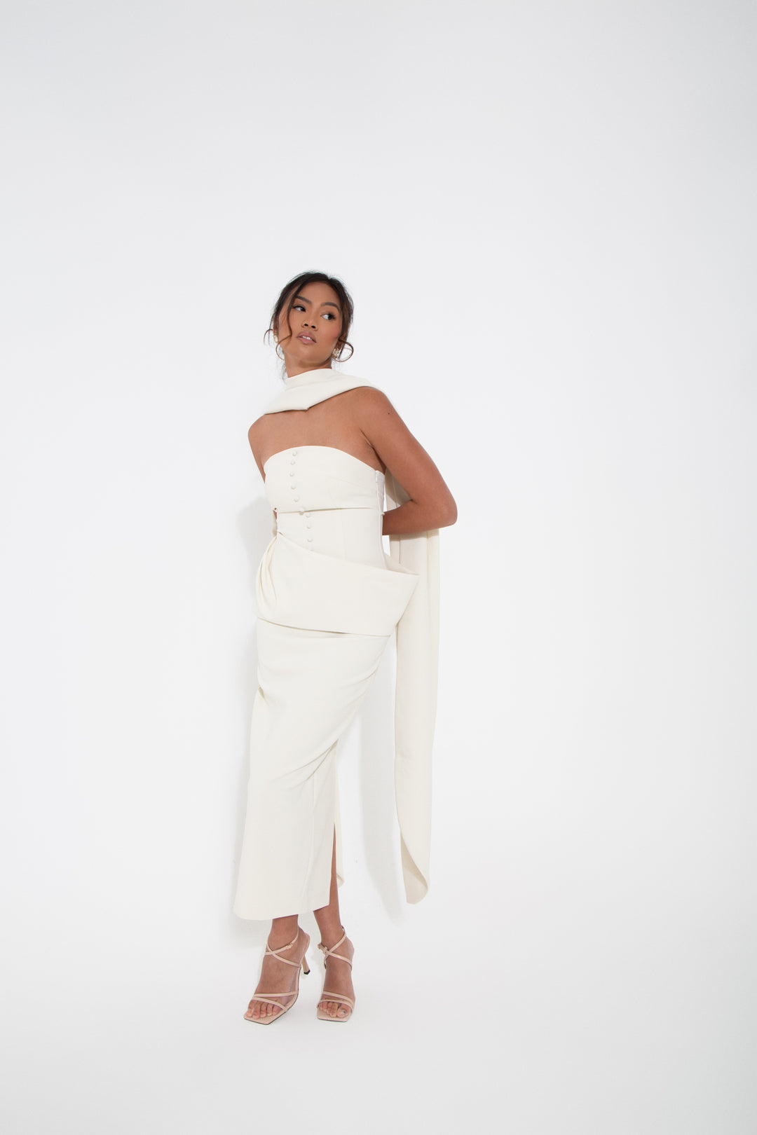 white crepe dress midi Minimalist crepe wedding dress, simple and modest bridal dress, long sleeve wedding dress Elina